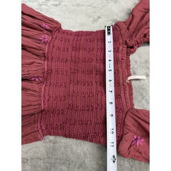 Free People Dahlia Embroidered Maxi Dress XS Rust Coral Smocked Boho Cotton - Picture 10 of 14